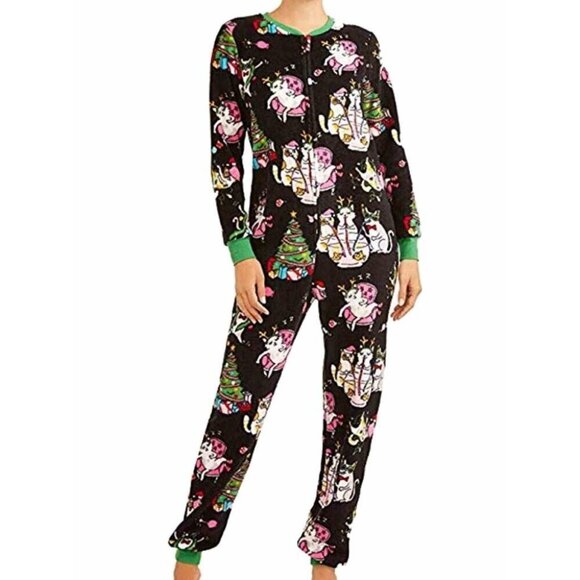 Christmas Pajamas PJs Union Suit Drop Seat 1 pc Small NWT Meowy‎ Catmas Holiday - Picture 4 of 14